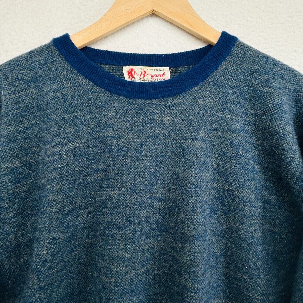 BRYANT OF SCOTLAND Sweater Mens M Lambswool Jumper Crewneck Pullover Blue VTG - Picture 2 of 13